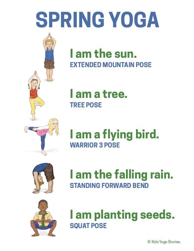 Illustrated spring yoga poses for stability